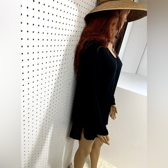 Billabong Women's Boho Black Lace-Up Tassel Front Beach Cover Up Tunic Dress M - Picture 5 of 11